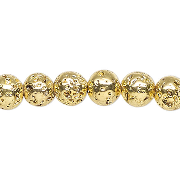 Bead, gold-finished lava rock (coated), 7-8mm round. Sold per 15-1/2" to 16" strand. image number 0