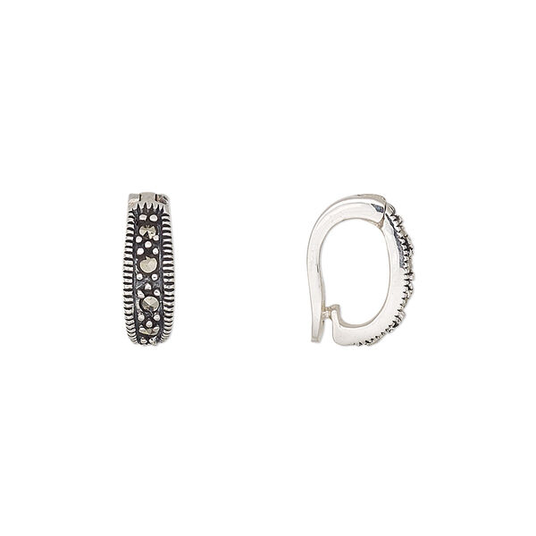 Bail, marcasite (natural) and sterling silver, 12x4mm hinged, 7mm grip length. Sold individually. image number 0