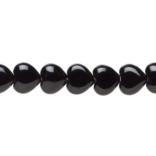 Bead, black onyx (dyed), 8mm puffed heart, B grade, Mohs hardness 6-1/2 to 7. Sold per 15-1/2" to 16" strand. image number 0