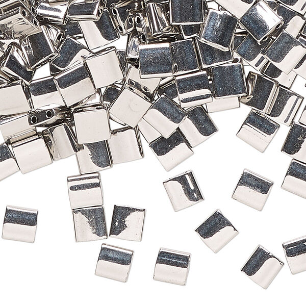 Seed bead, TILA®, glass, pkg/250g, 5mm full tila square, opaque palladium finish, (TL-194). image number 0
