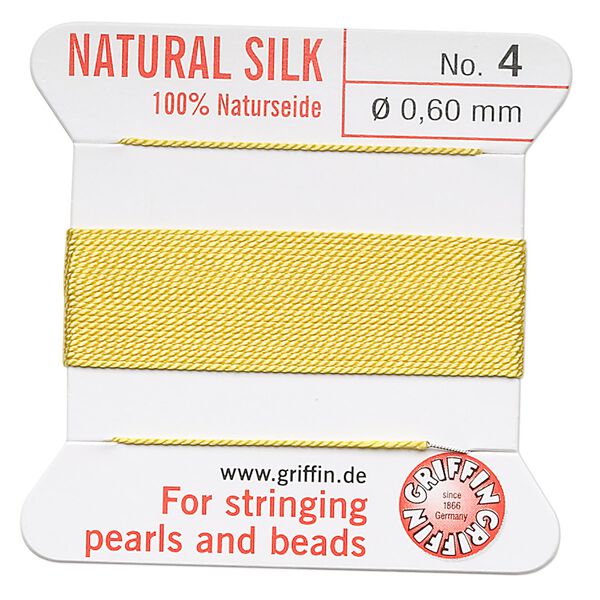 Thread, Griffin, silk, yellow, size #4. Sold per 2-meter card (approximately 78 inches). image number 0