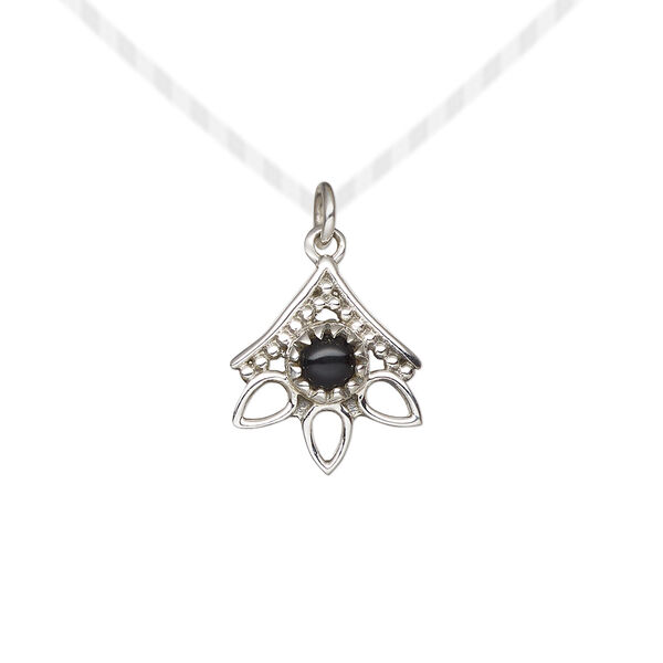 Black onyx / sterling silver 1pkg1, antiqued open beaded drop 14x12.5mm image number 0