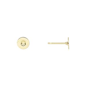 Earstud 1pkg100 gold-plated, 6mm flat pad, brass / steel 50 pair