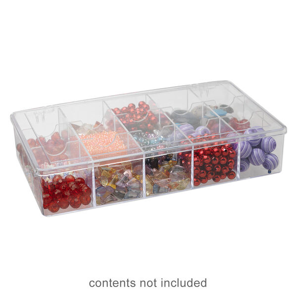 Organizer box, clear, 11x6x2-inches with 15 compartments. Sold individually. image number 0