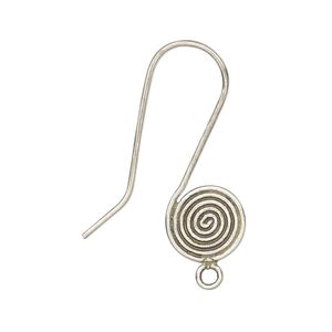 Ear wire fishhook 1pkg2 Hill Tribes fine silver, 28mm / spiral / closed loop, 19 gauge antiqued 1 pair