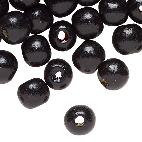 Bead, wood (dyed/waxed), black, 10mm round. Sold per 3-ounce pkg, approximately 216 beads. image number 0