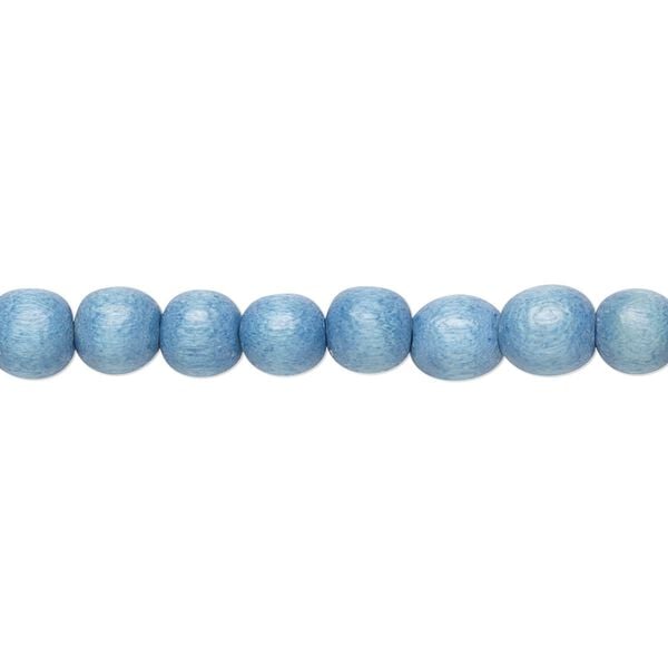 Bead 1pkg1, Taiwanese cheesewood (dyed / waxed), light blue, 5-6mm round, 15-1/2 to 16 inches. image number 0