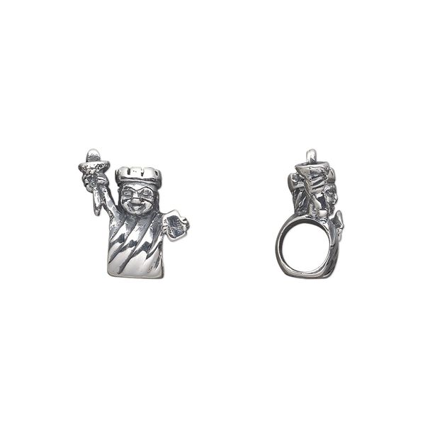 Bead, antiqued sterling silver, 13.5x11mm single-sided Statue of Liberty with 4.5-5mm hole. Sold individually. image number 0