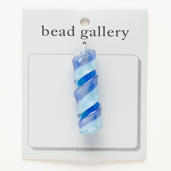 Focal, lampworked glass, pkg/1, translucent sky blue and cobalt blue with silver-colored foil, 45x53x16mm coiled ribbon. image number 0