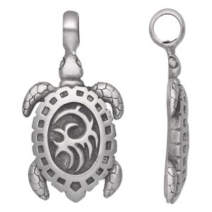 Pendant, Powerful Pewter Pendants, antiqued pewter (tin-based alloy), 50x28mm single-sided turtle. Sold individually.