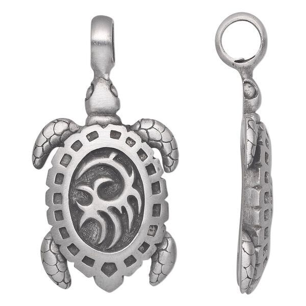 Pendant, Powerful Pewter Pendants, antiqued pewter (tin-based alloy), 50x28mm single-sided turtle. Sold individually. image number 0