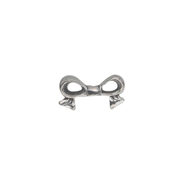 Bead, pewter (tin-based alloy), pkg/1, antiqued, 16x9mm double-sided bow, fits 8mm cube. image number 0