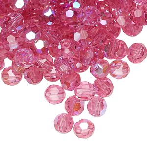 Bead 24pk rose AB, Preciosa Czech crystal 6mm round