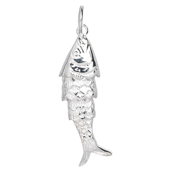 Focal, sterling silver, 34x10mm articulated fish. Sold individually. image number 0