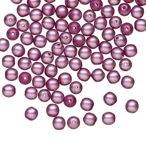 Bead druk Czech pearl-coated glass 100pk 4mm round, matte opaque lilac