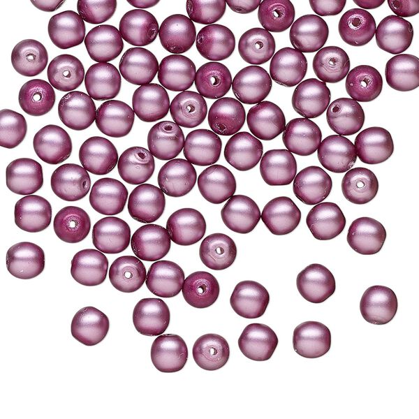 Bead druk Czech pearl-coated glass 100pk 4mm round, matte opaque lilac image number 0