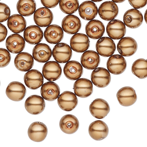 Bead, glass pearl, coated glass, bronze, 6mm round. Sold per 18 " strand, approximately 80 beads. image number 0