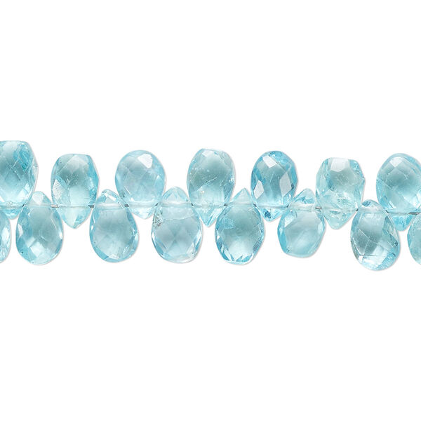 Bead, apatite (natural), 7x5mm-9x6mm hand-cut top-drilled faceted puffed teardrop, B grade, Mohs hardness 5. Sold per 8-inch strand, approximately 70 beads. image number 0