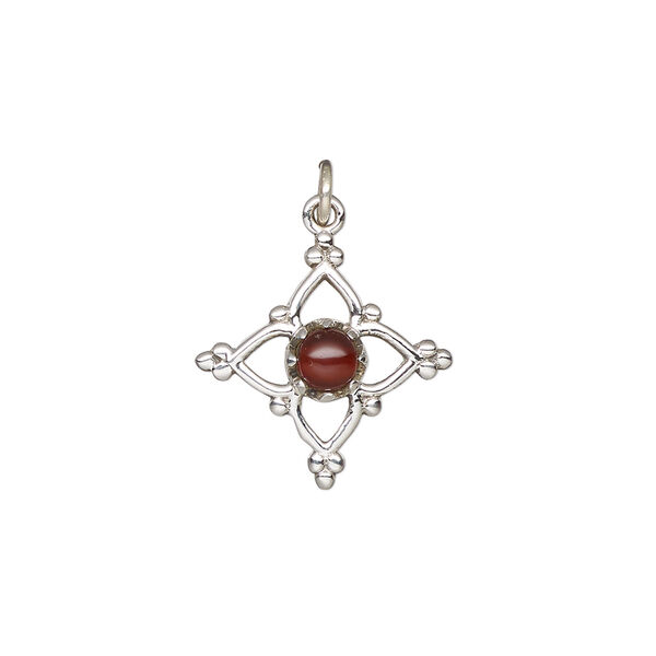 Garnet / sterling silver 1pkg1, antiqued open beaded diamond drop natural 17x17mm image number 1