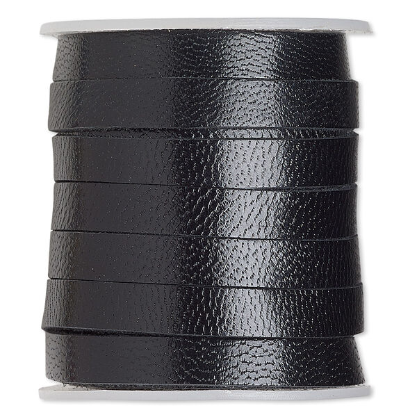 Cord, leather, black, 5mm flat. Sold per 25-yard spool. image number 0