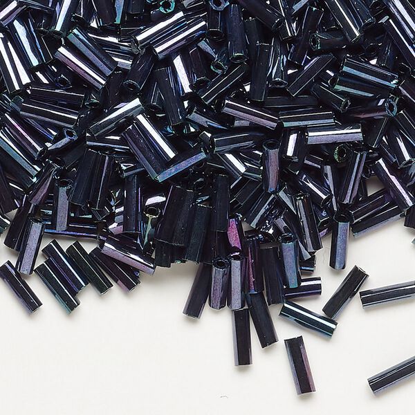 Bugle bead, Dyna-Mites™, glass, opaque iris blue, #3 hex 2-cut. Sold per 1/2 kilogram pkg. image number 0