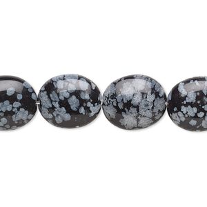 Snowflake obsidian 1pkg1, flat oval bead natural 15.5-16 inch 14x12mm