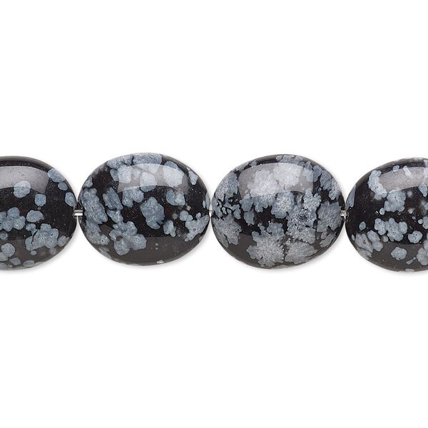 Snowflake obsidian 1pkg1, flat oval bead natural 15.5-16 inch 14x12mm image number 0