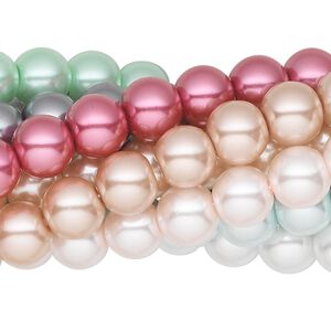 Bead, glass pearl, assorted colors, 8mm round. Sold per pkg of (10) 30-inch strands.