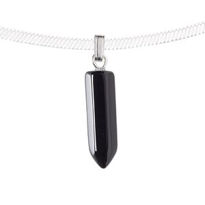 Black onyx / "pewter" (zinc-based alloy) 1pkg1, silver-plated point pendant 21x6mm