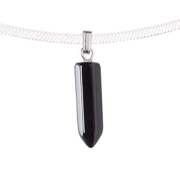 Black onyx / "pewter" (zinc-based alloy) 1pkg1, silver-plated point pendant 21x6mm image number 0