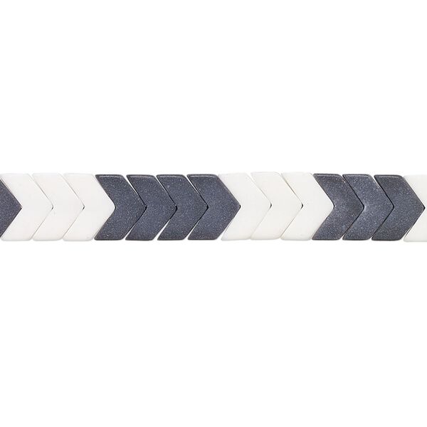 Bead, porcelain, opaque matte black and white, 6.5x4mm chevron. Sold per 15-1/2" to 16" strand, approximately 110 to 130 beads. image number 0