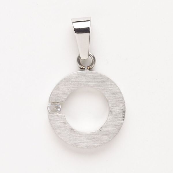 Pendant, steel and cubic zirconia, pkg/1, 25mm open round, silver finish and clear. image number 0
