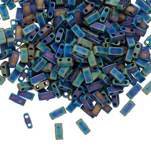 Seed bead, TILA®, glass, pkg/40g, 5x2.3mm half tila rectangle, opaque matte rainbow black, (HTL-401FR).