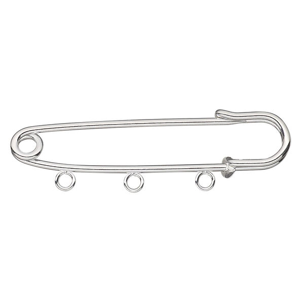 Kilt pin, silver-plated steel, 2 inches with 3 loops. Sold per pkg of 10. image number 0