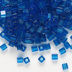 Seed bead, Miyuki, glass, pkg/250g, 3.5-3.7mm square, transparent dark blue (SB-149).