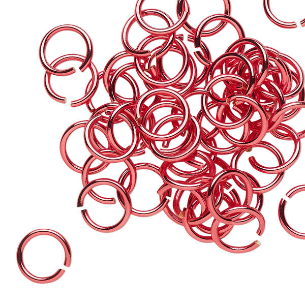Jump ring, electro-coated brass, red, 8mm round, 6mm inside diameter, 18 gauge. Sold per pkg of 50. image number 0