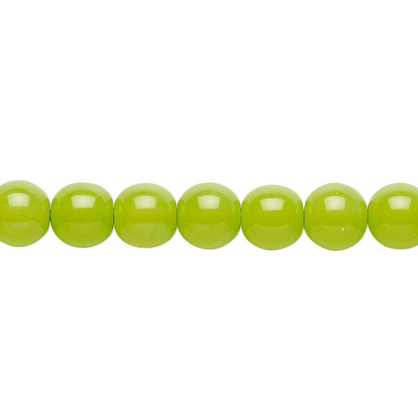 Bead, Czech dipped décor glass druk, lime green, 8mm round. Sold per 15-1/2" to 16" strand. image number 0