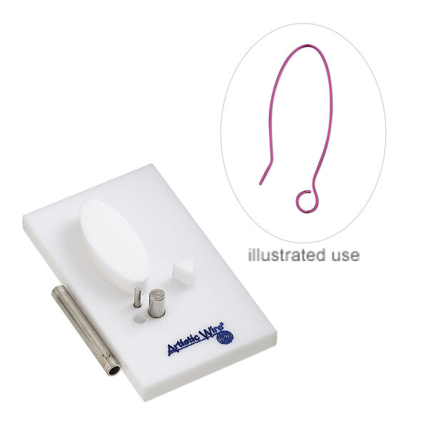 Jig, Artistic Wire® Findings Forms™, Beadalon®, 35mm ear wire, acrylic / steel / stainless steel, white and blue, 2 x 1-1/4 inch rectangle. Sold per 2-piece set. image number 0