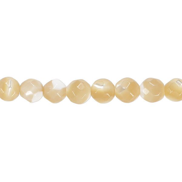 Bead, mother-of-pearl shell (natural), 6mm faceted round, Mohs hardness 3-1/2. Sold per 15-1/2" to 16" strand. image number 0
