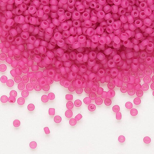 Seed bead, Dyna-Mites™, glass, pkg/40g, #11 round, translucent inside dyed color matte hot pink, (207MA 11/0 RR). image number 0