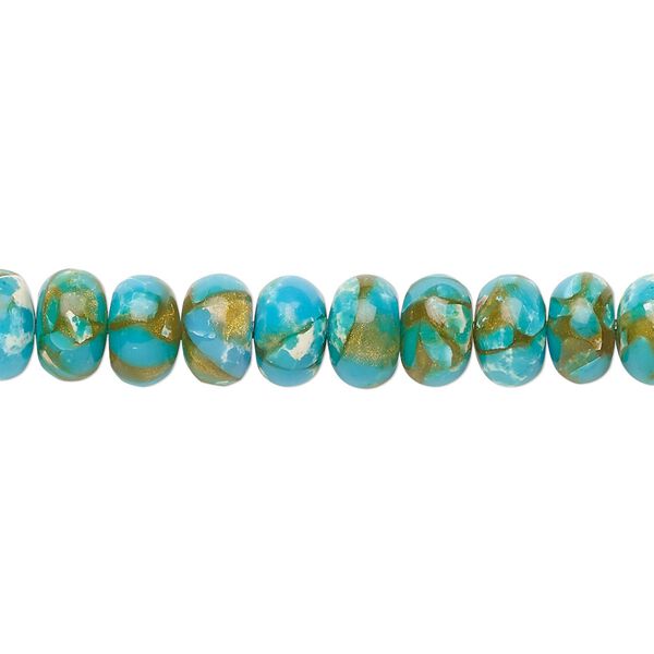 Bead, resin and multi-stone (dyed / assembled), turquoise blue / brown / white, 8x5mm rondelle. Sold per 8-inch strand, approximately 35 beads. image number 0