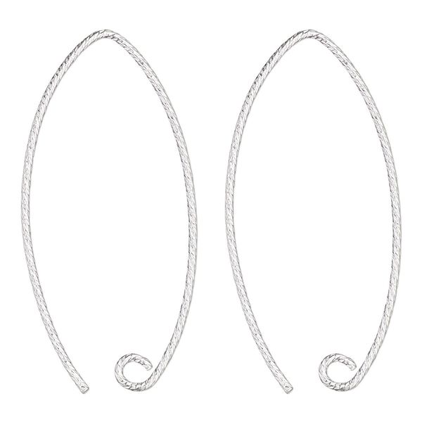 Ear wire 1pkg2 sterling silver, 32mm diamond-cut marquise / open loop, 21 gauge 1 pair image number 0