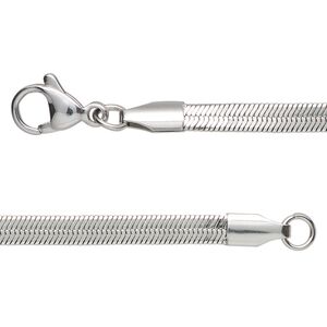 Chain, stainless steel, 4mm herringbone, 24 inches with lobster claw clasp. Sold individually.