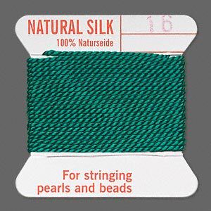 Thread, Griffin, silk, green, size #16. Sold per 2-meter card (approximately 78 inches).