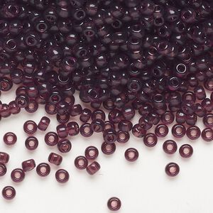 Seed bead, Miyuki, glass, pkg/50g, #8 rocaille, transparent dark smoky amethyst (RR-153).