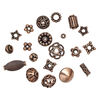 Bead and bead cap mix, antiqued copper, 5x1mm-18x10mm mixed shape. Sold per 50-gram pkg, approximately 60-70 pieces. image number 1