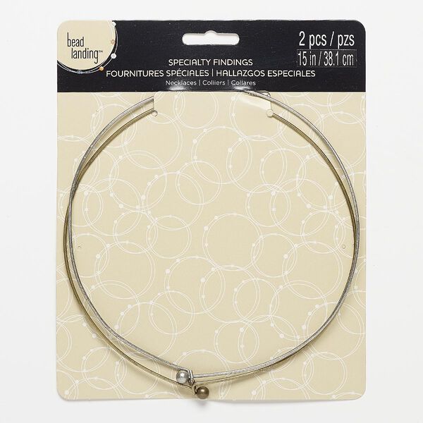 Neckwire, antiqued nickel- and brass-finished "pewter" (zinc-based alloy), 1mm round, 15 inches with 6mm ball end. Sold per pkg of 2. image number 0