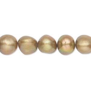 Pearl, cultured freshwater (dyed), iris bronze, 9-10mm flat-sided potato, C- grade, Mohs hardness 2-1/2 to 4. Sold per 16-inch strand.