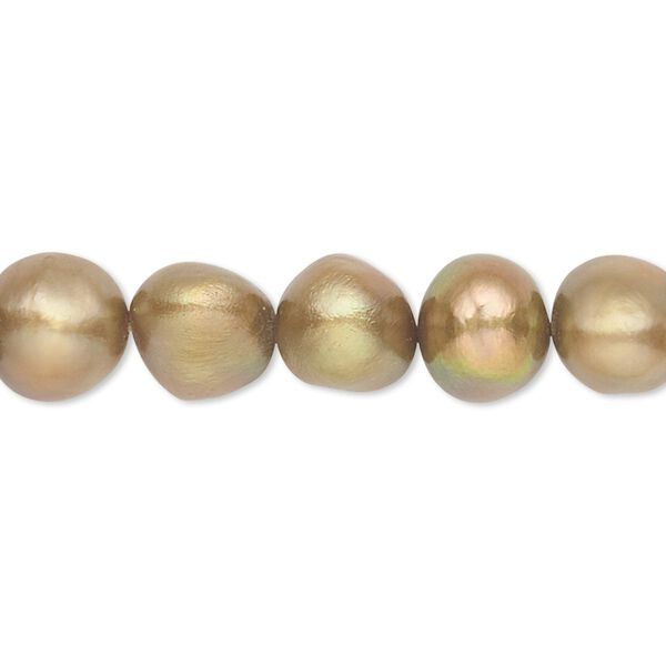 Pearl, cultured freshwater (dyed), iris bronze, 9-10mm flat-sided potato, C- grade, Mohs hardness 2-1/2 to 4. Sold per 16-inch strand. image number 0