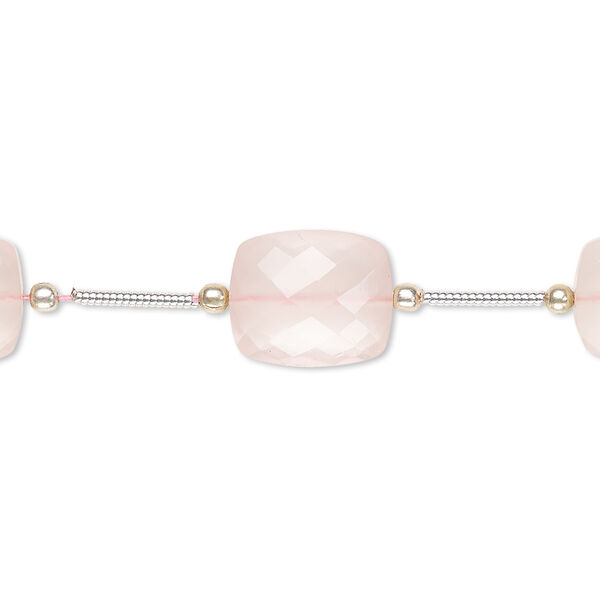Bead, rose quartz (natural), 12x10mm-14x10mm hand-cut faceted rectangle, B grade, Mohs hardness 7. Sold per pkg of 5 beads. image number 0